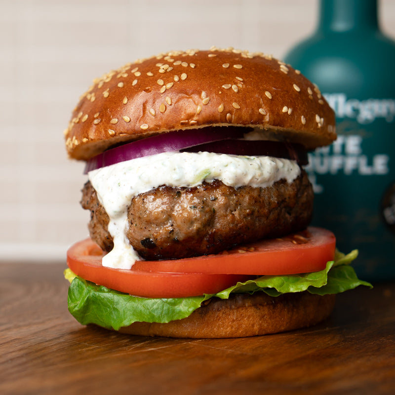 Truffle Lamb Burger With Truffle Tzatziki & Feta