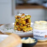 stack of truffle chips and truffle mayo